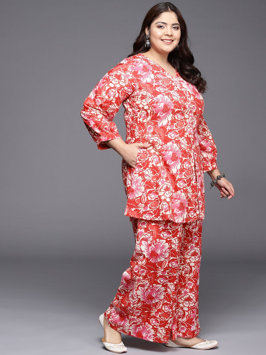 Ahalyaa Women Plus Size Printed Cotton Tunic with Palazzos | Swadesiicart