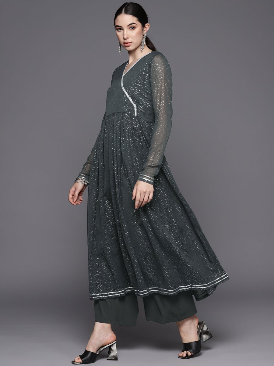 Ahalyaa Printed Angrakha Gotta Patti Kurta With Palazzos | Swadesiicart
