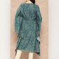 Ahalyaa Women Floral Printed Flared Sleeves Patchwork Belted Detail Crepe Kaftan Kurta | Swadesiicart