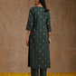 trueBrowns Dark Green Gold Cotton Yoke Kurta Set | Swadesiicart