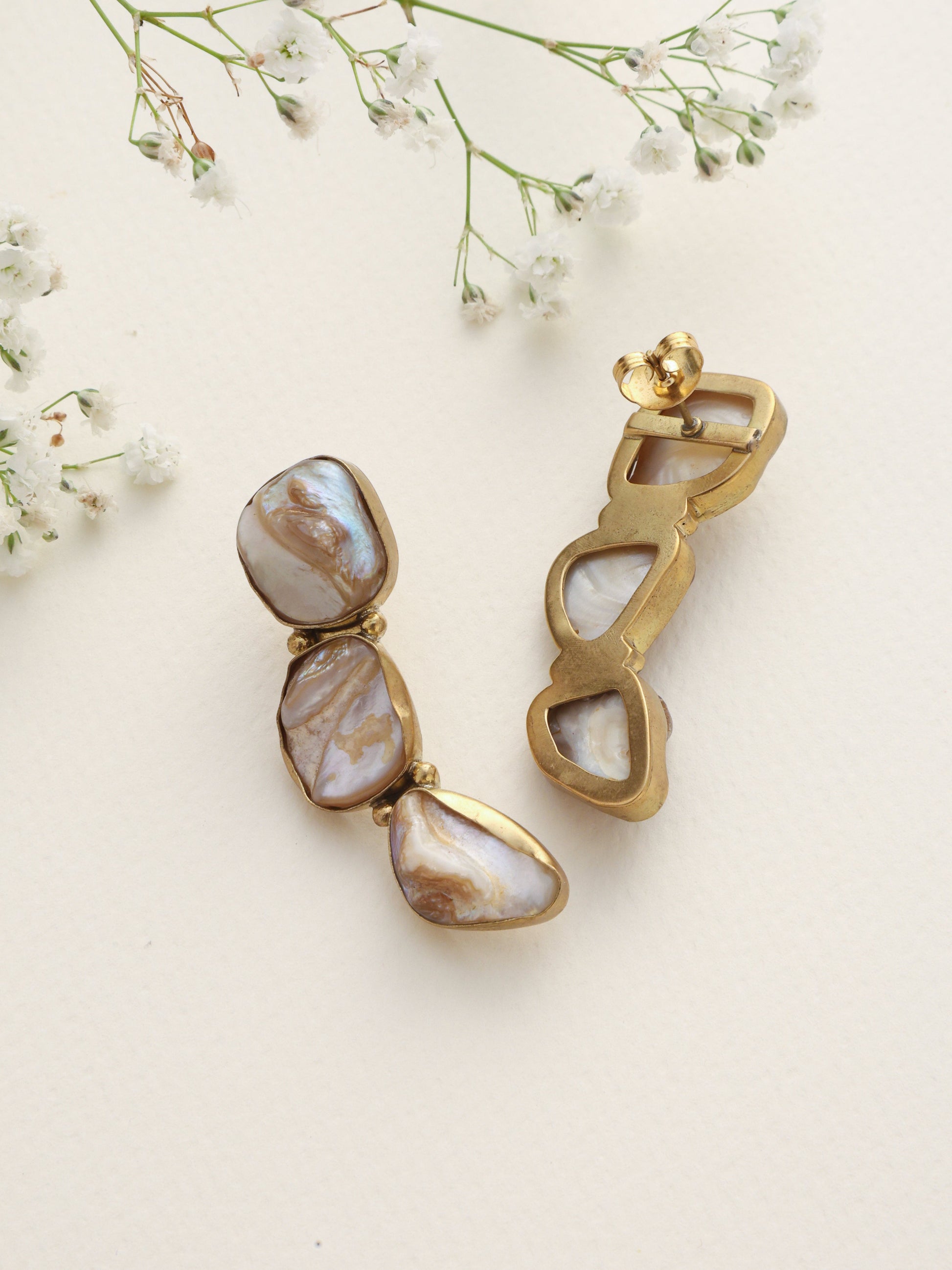 trueBrowns Brass Marble Stone Earrings - Swadesiicart