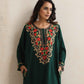 trueBrowns Green Kashmiri Floral Embroidered Woollen Phiran Kurta | Swadesiicart