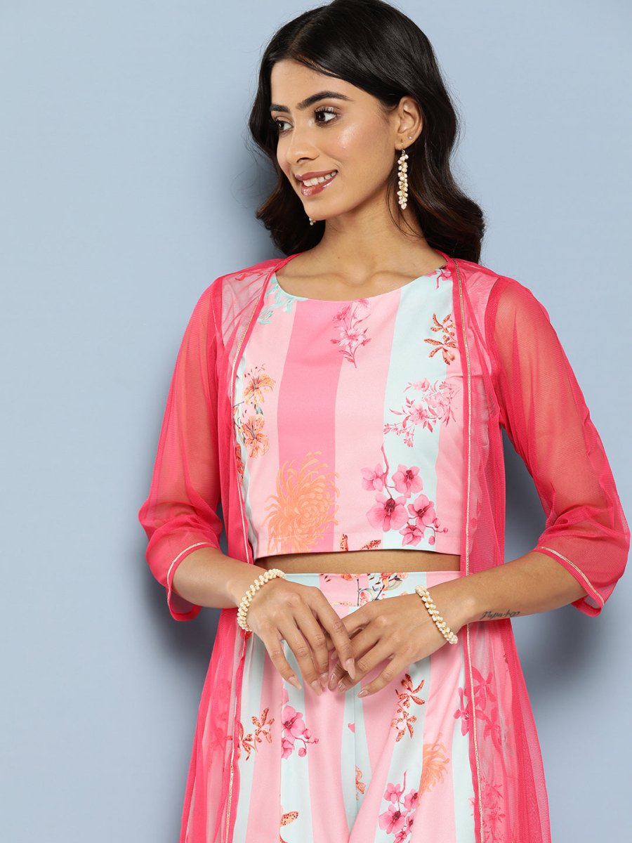 Ahalyaa Women Floral Printed Top with Palazzos & Shrug | Swadesiicart