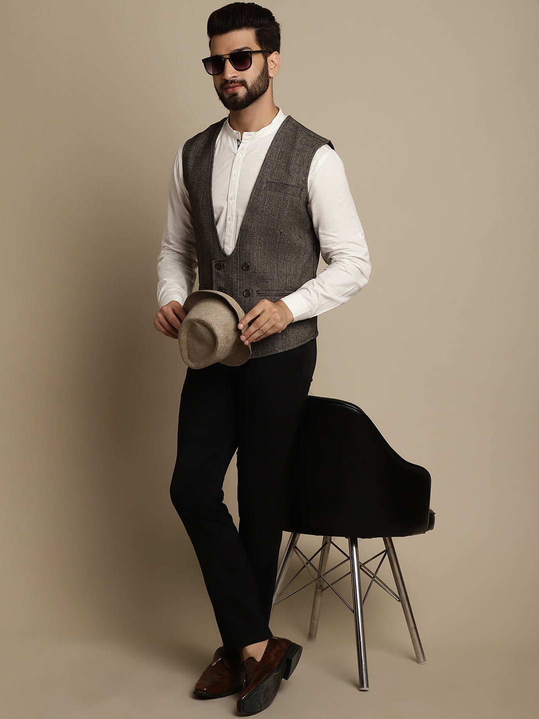 Even Apparels Men's Brown Double Breast Waistcoat | Swadesiicart