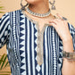 InWeave Women's White Navy Stripe Print Gota Straight Kurta - Swadesiicart