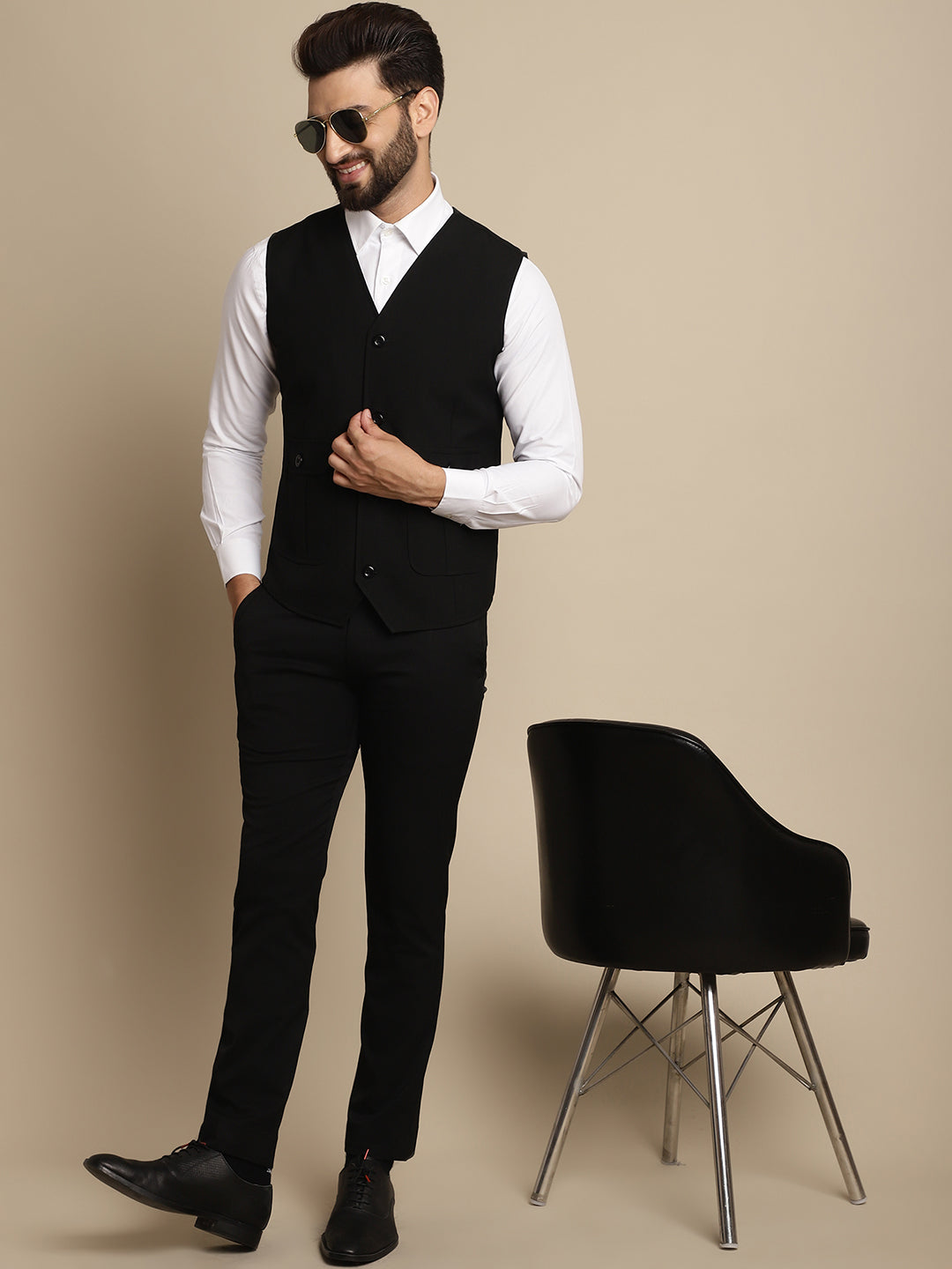 Even Apparels Men's Black Waistcoat With Patch Pocket | Swadesiicart