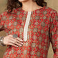 InWeave Women's Maroon Ethnic Print Lace Gota Work Straight Kurta - Swadesiicart