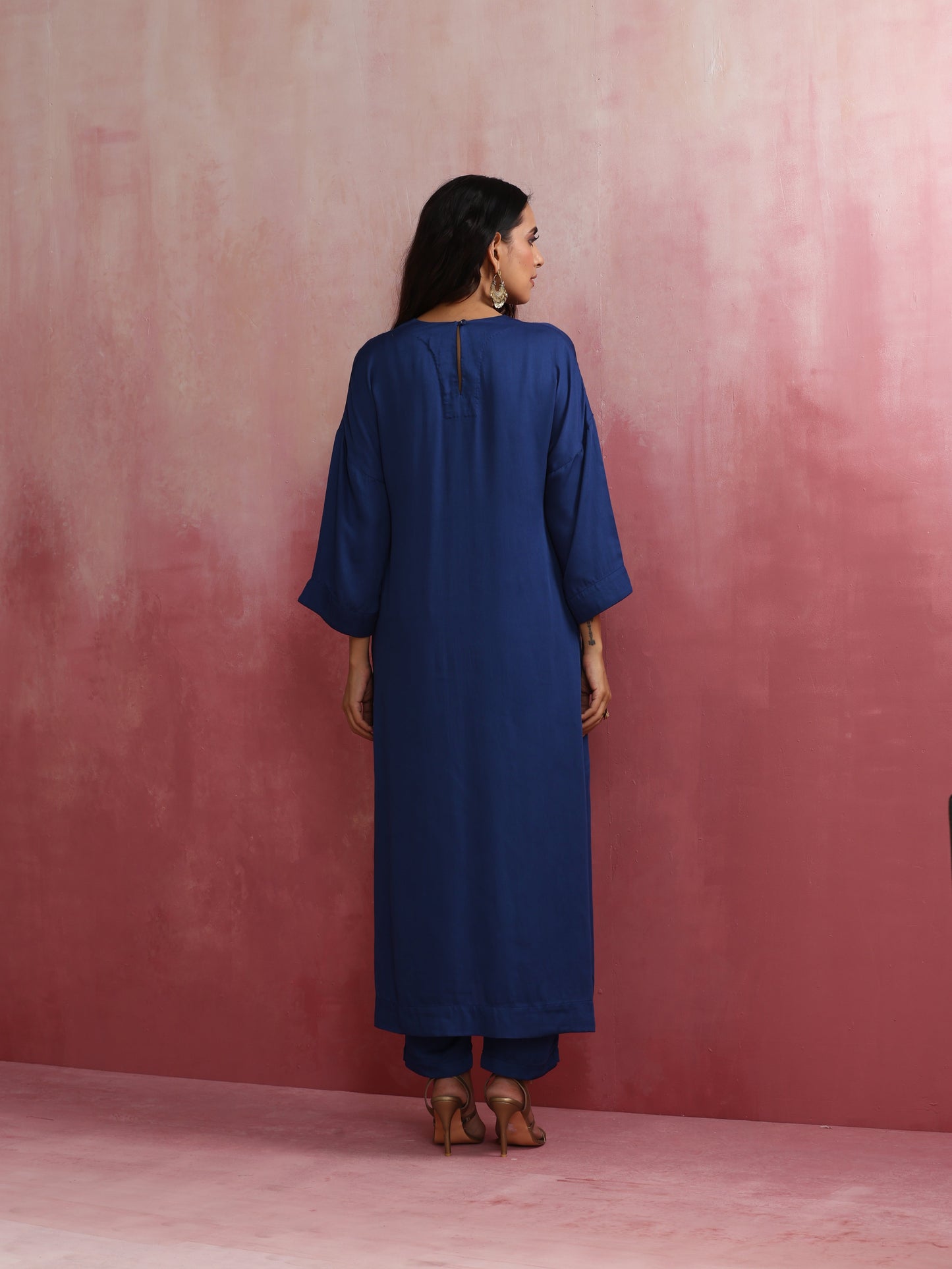 trueBrowns Blue Modal Front Slit Kurta set | Swadesiicart