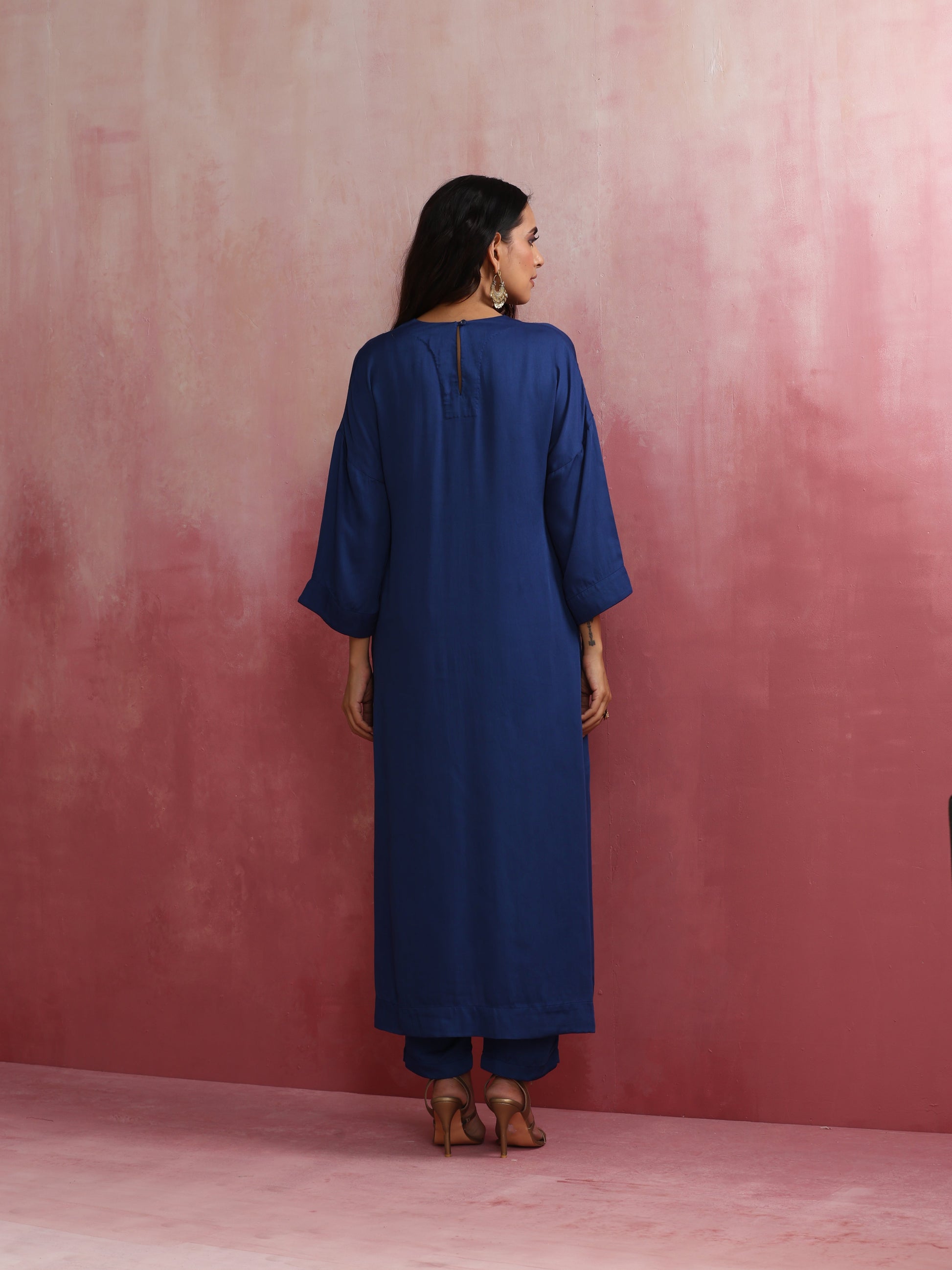 trueBrowns Blue Modal Front Slit Kurta set | Swadesiicart
