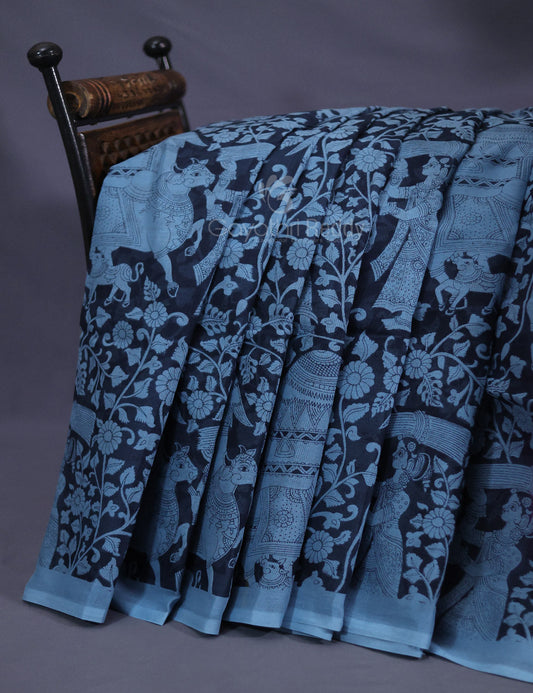 Shades of Grey Colour Kalamkari Pure Munga Cotton Saree By Gayathri Reddy Designer Studio | Swadesiicart