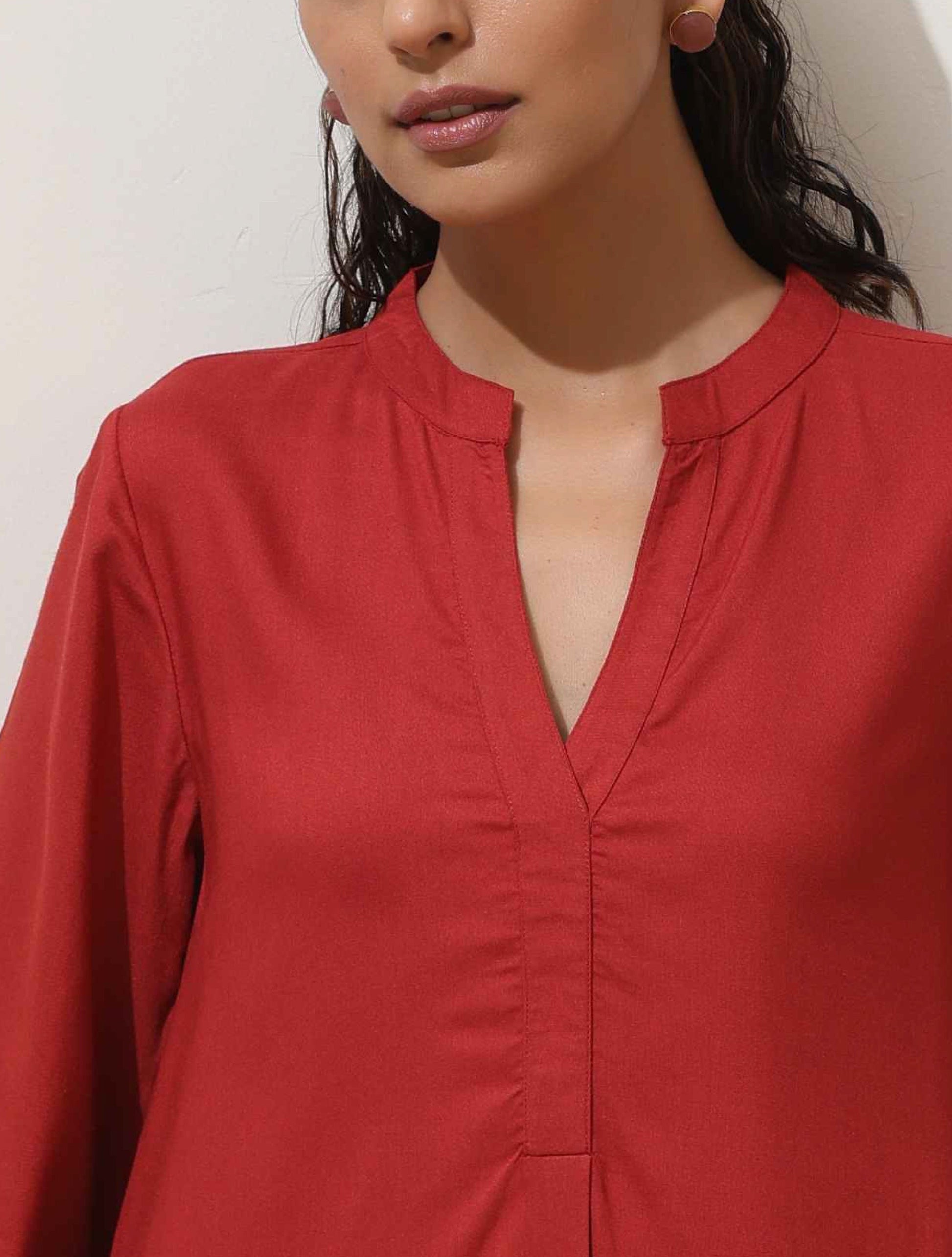 trueBrowns Maroon Viscose Solid Co-ord Set - Swadesiicart