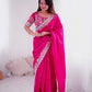 Lorenvalley Fashion Magenta Jimmy Choo with Embroidery Threads Codding & Sequins Work Saree with Blouse - Swadesiicart
