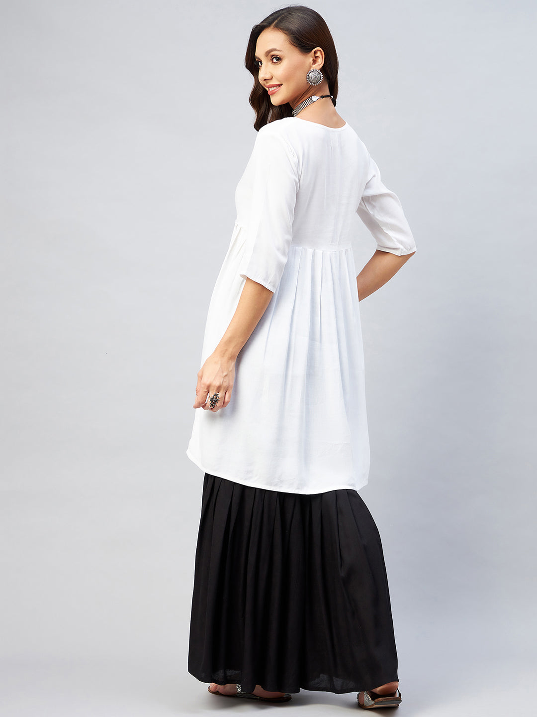 InWeave Women's Cream Short Anarkali Kurta - Swadesiicart