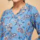 InWeave Women's Skyblue Pink Floral Angrakha Straight Kurta - Swadesiicart