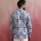 trueBrowns Men's Blue Ikat Print Cambric Shirt | Swadesiicart
