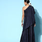 InWeave Women's Navy One Shoulder Kurta Set With Gota Work - Swadesiicart