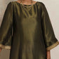 trueBrowns Olive Green Tissue Flared Anarkali Kurta Set | Swadesiicart