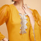 InWeave Women's Mustard Organza Sleeve Kurta Set - Swadesiicart