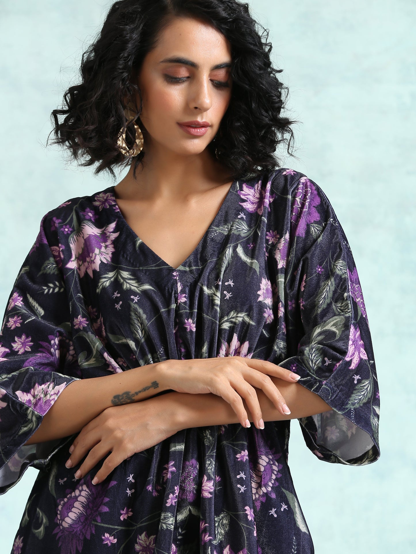 trueBrowns Black Printed Velvet Co-Ord Set - Swadesiicart