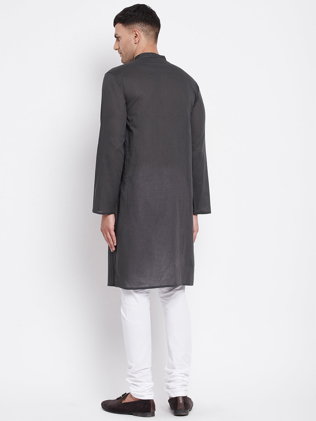 Even Apparels Grey Pure Cotton Kurta With Band Collar | Swadesiicart