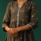 trueBrowns Grey Diamond Viscose Silk Front Slit Kurta Pant Set | Swadesiicart