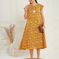 InWeave Women's Haldi Yellow Mughal Kalamkari A Line Dress - Swadesiicart