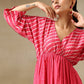trueBrowns Pink Bandhani Printed Silk Drop Shoulder Dress | Swadesiicart