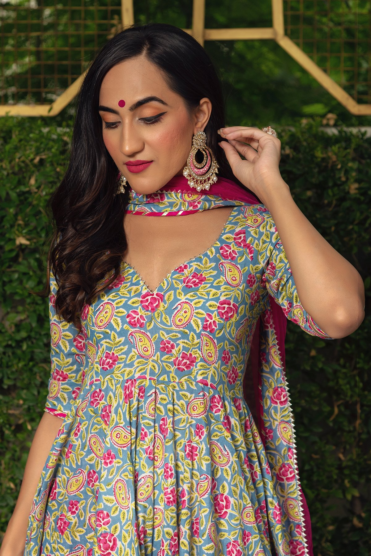 Pomcha Jaipur Jaipuri Hand Block Cotton Anarkali Set | Swadesiicart
