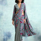 trueBrowns Grey Printed Sleeve Velvet Blouse | Swadesiicart