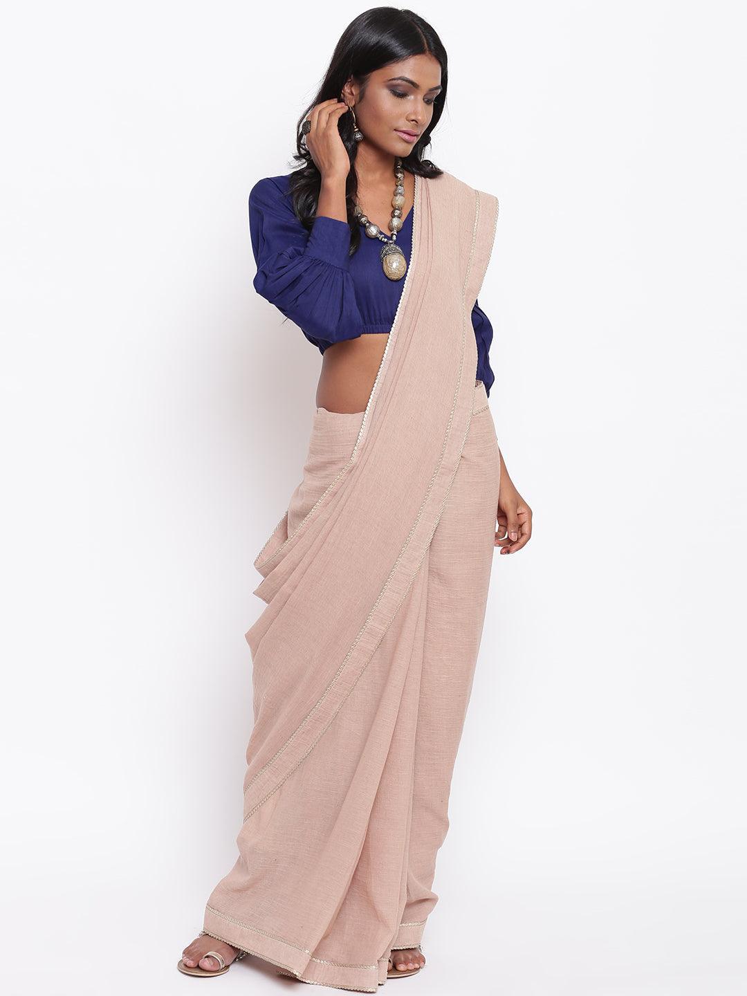 trueBrowns Blue Gathered Sleeve Top | Swadesiicart