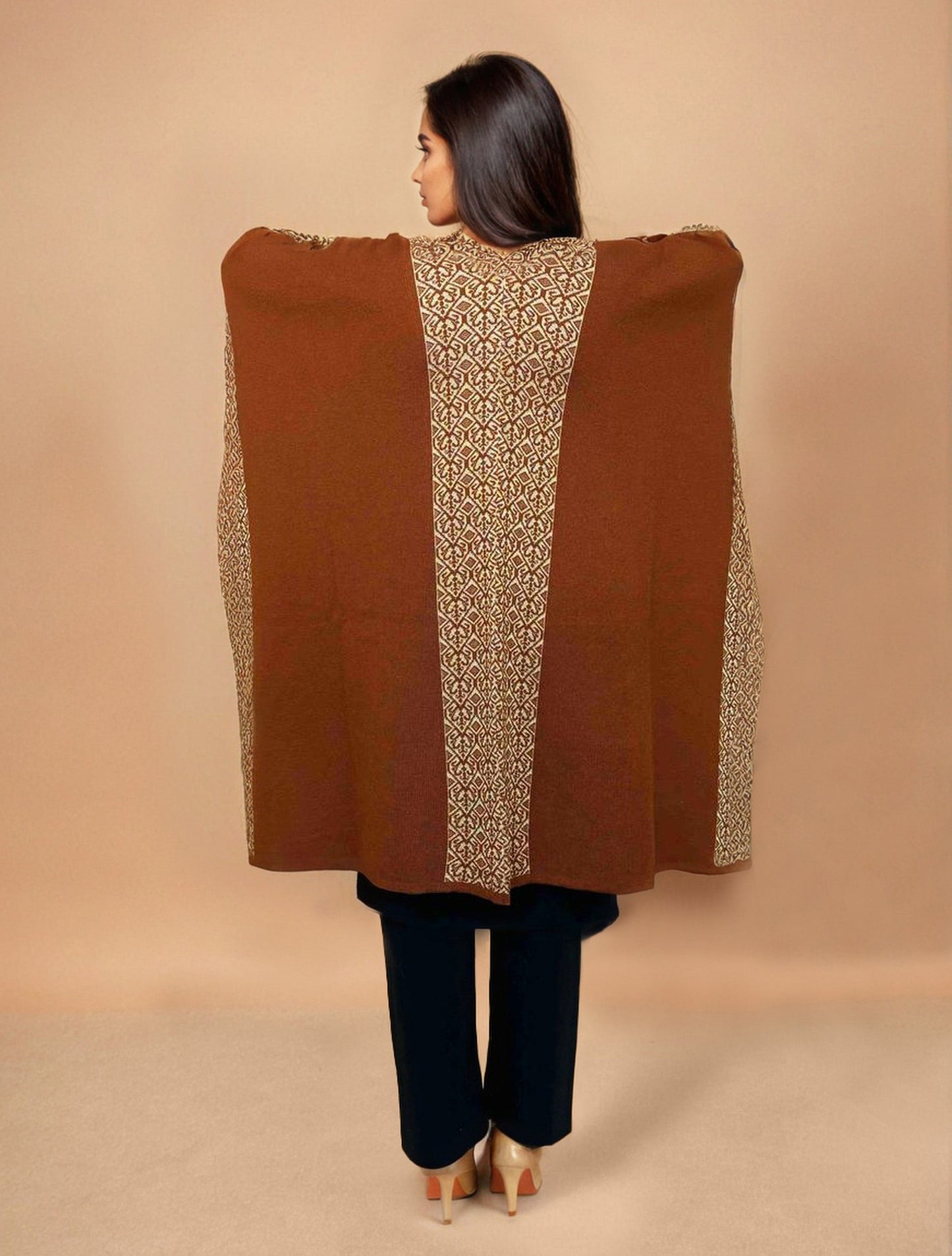 trueBrowns Brown Woollen Kaftan Cape | Swadesiicart