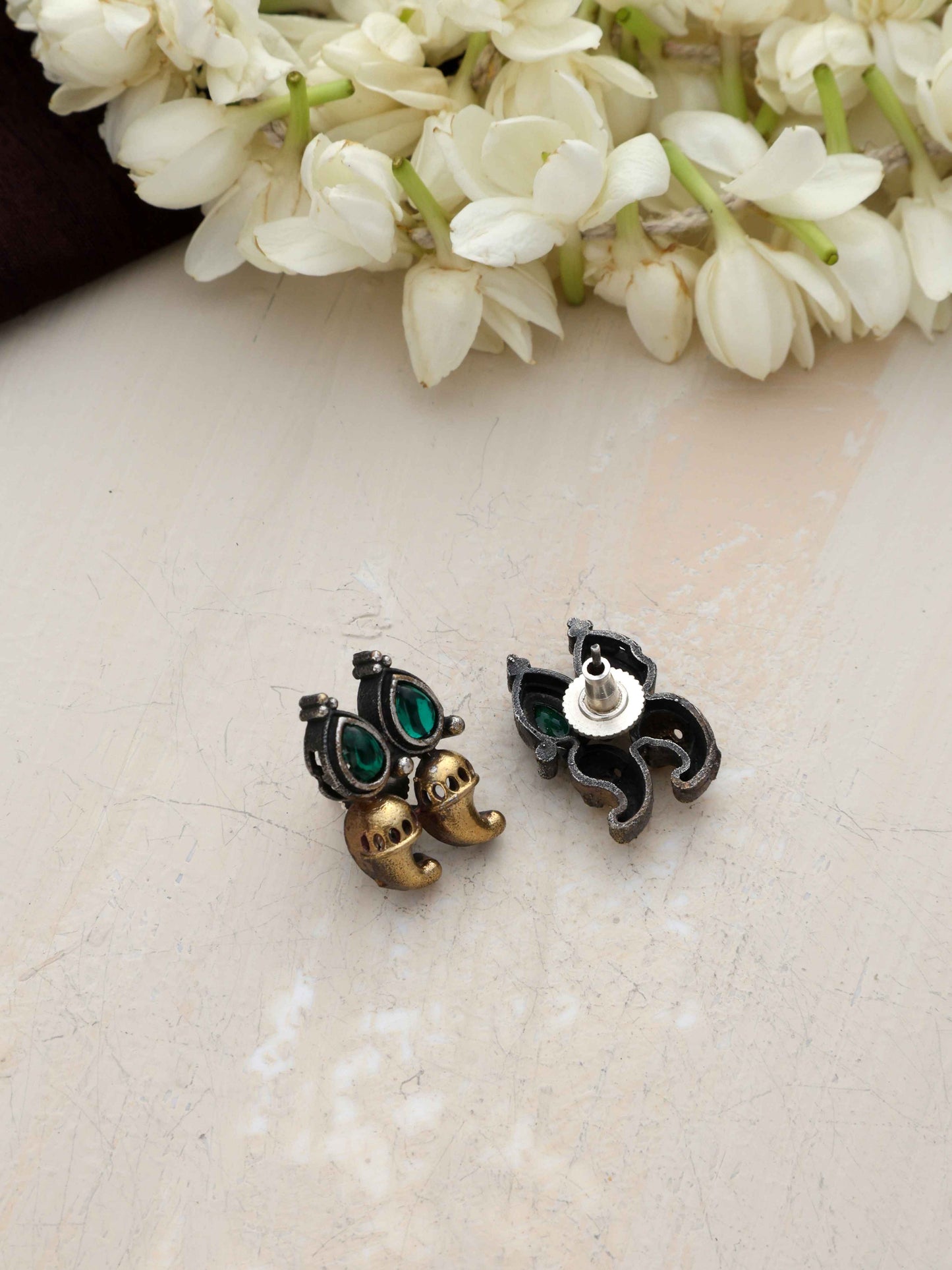 trueBrowns Silver Gold Tone Stud Earrings | Swadesiicart