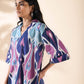 trueBrowns Blue Cotton Ikat V-neck Co-ord Set - Swadesiicart