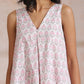 trueBrowns Pink Green Floral On White Block Print Cotton Sleeveless Flared Kurta Pant Set | Swadesiicart