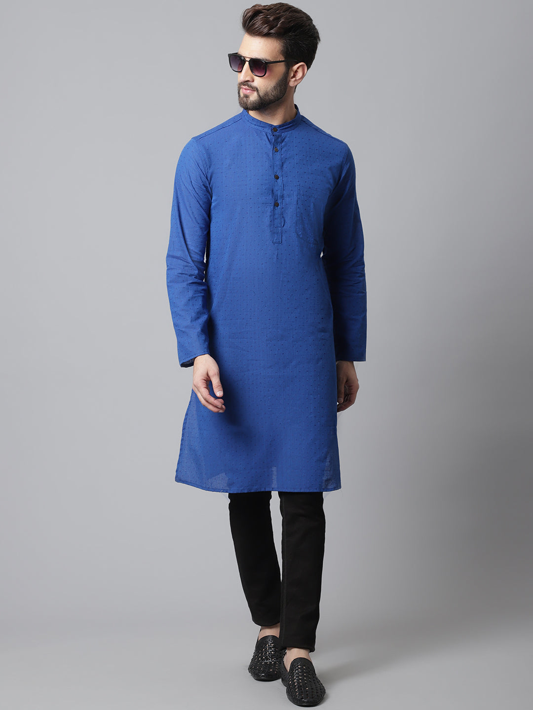 Even Apparels Blue Solid Kurta With Band Collar | Swadesiicart