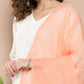 InWeave Women's Cream Straight Kurta Set W Peach White Print Organza Dupatta - Swadesiicart