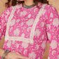 InWeave Women's Pink White Floral Square Lace Work Straight Kurta - Swadesiicart