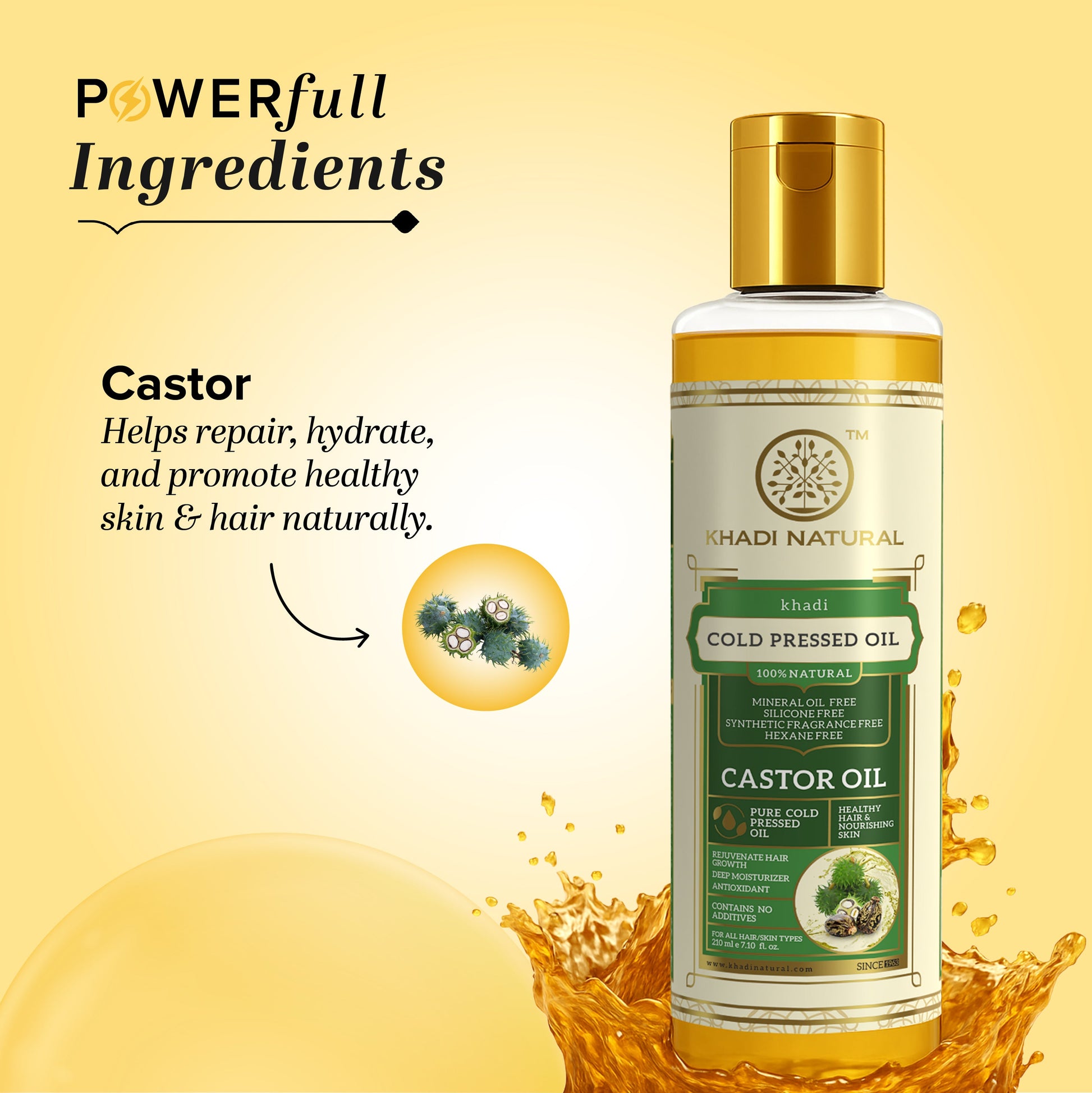 Khadi Natural Castor Cold Pressed Oil - 100% Natural - 210ml