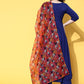 InWeave Women's Ink Blue Long Anarkali Kurta Set With Red Rose Organza Dupatta - Swadesiicart