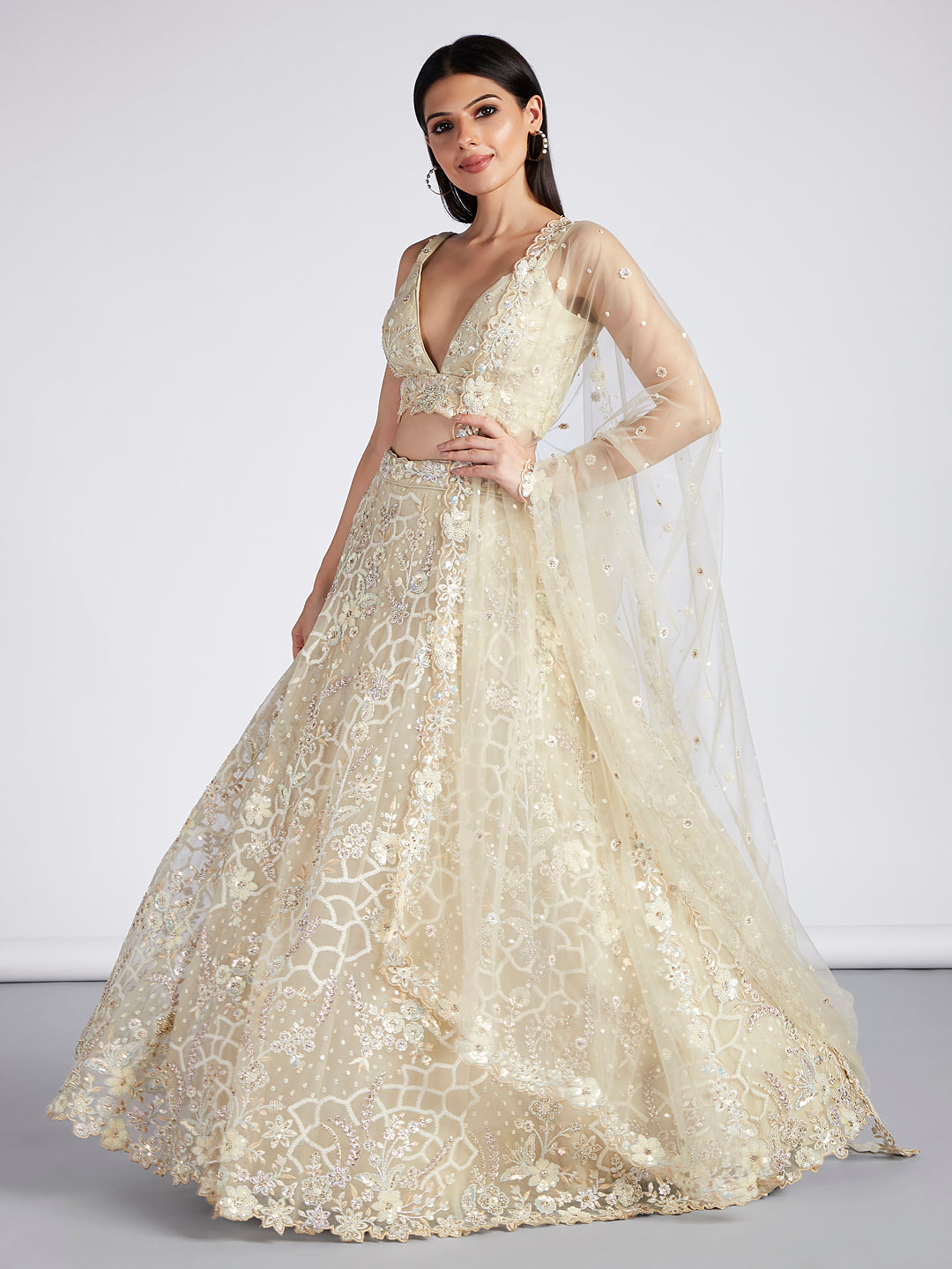 House of Panchhi Turquoise Blue Georgette Sequins And Thread Embroidery Lehenga Choli & Dupatta | Swadesiicart
