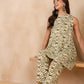 InWeave Mehandi Green White Moroccan Print Round Neck Kurta Set - Swadesiicart