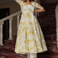 Pomcha Jaipur Yellow Leaf Cotton Anarkali Plazo Set | Swadesiicart