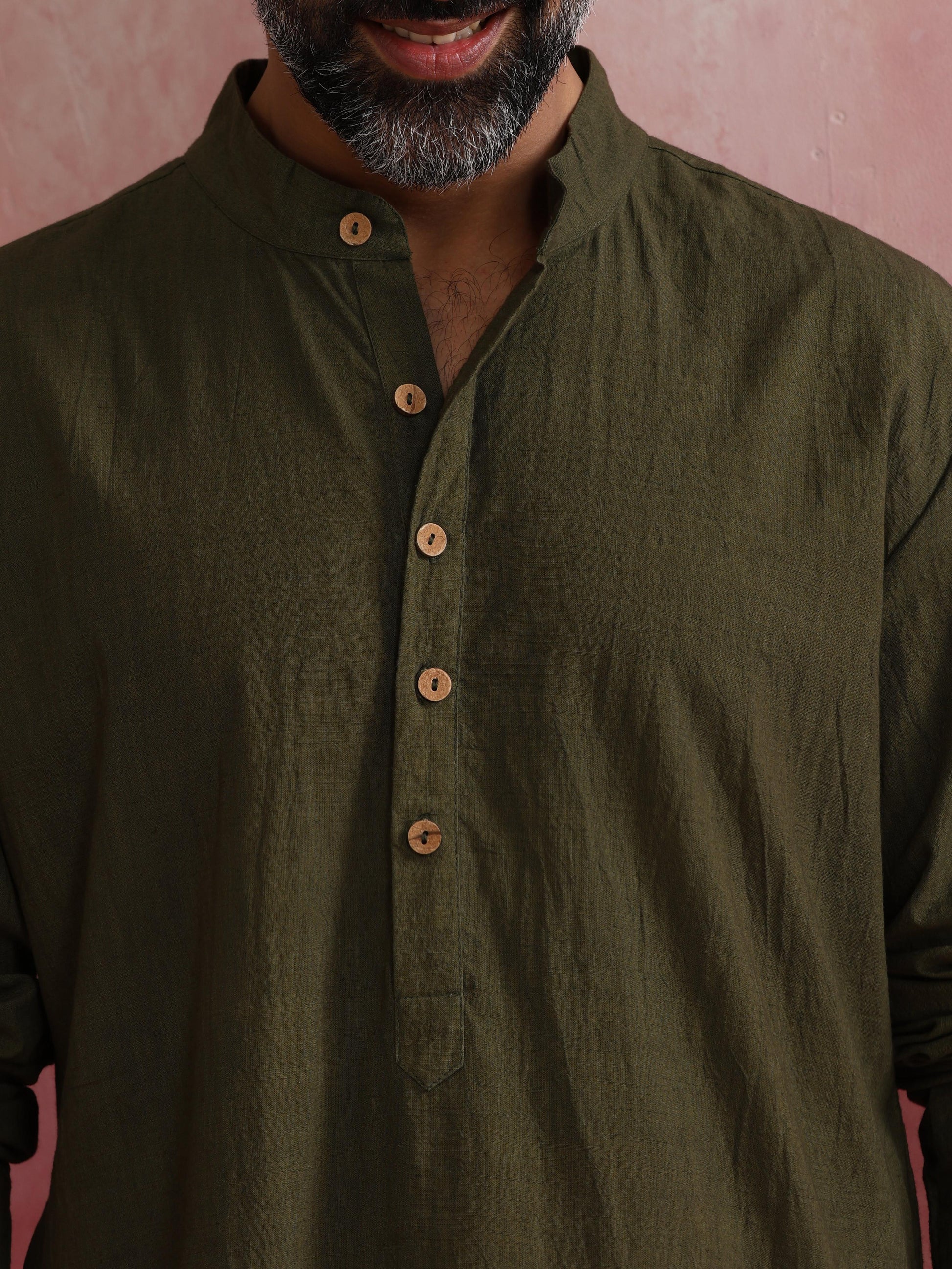 trueBrowns Men's Olive green Mandarin Collar Kurta | Swadesiicart