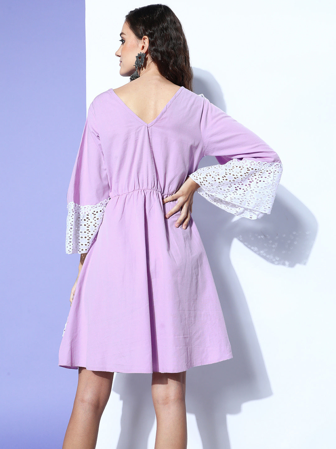 InWeave Women's Mauve Lacy Short Dress - Swadesiicart