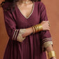 trueBrowns Maroon Flared Anarkali Kurta Set | Swadesiicart