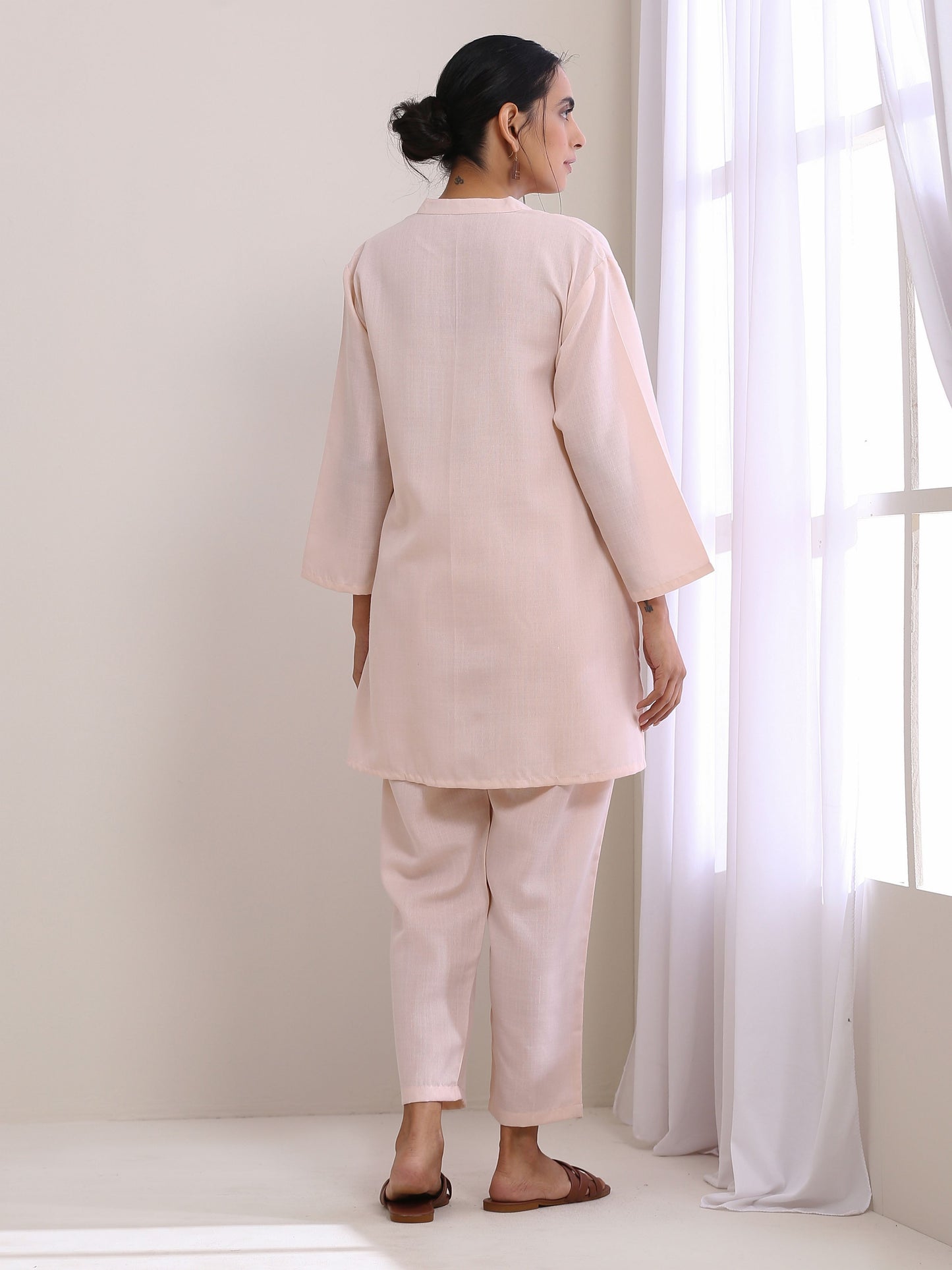 trueBrowns Pink Slub Relaxed Fit Co-Ord Set - Swadesiicart