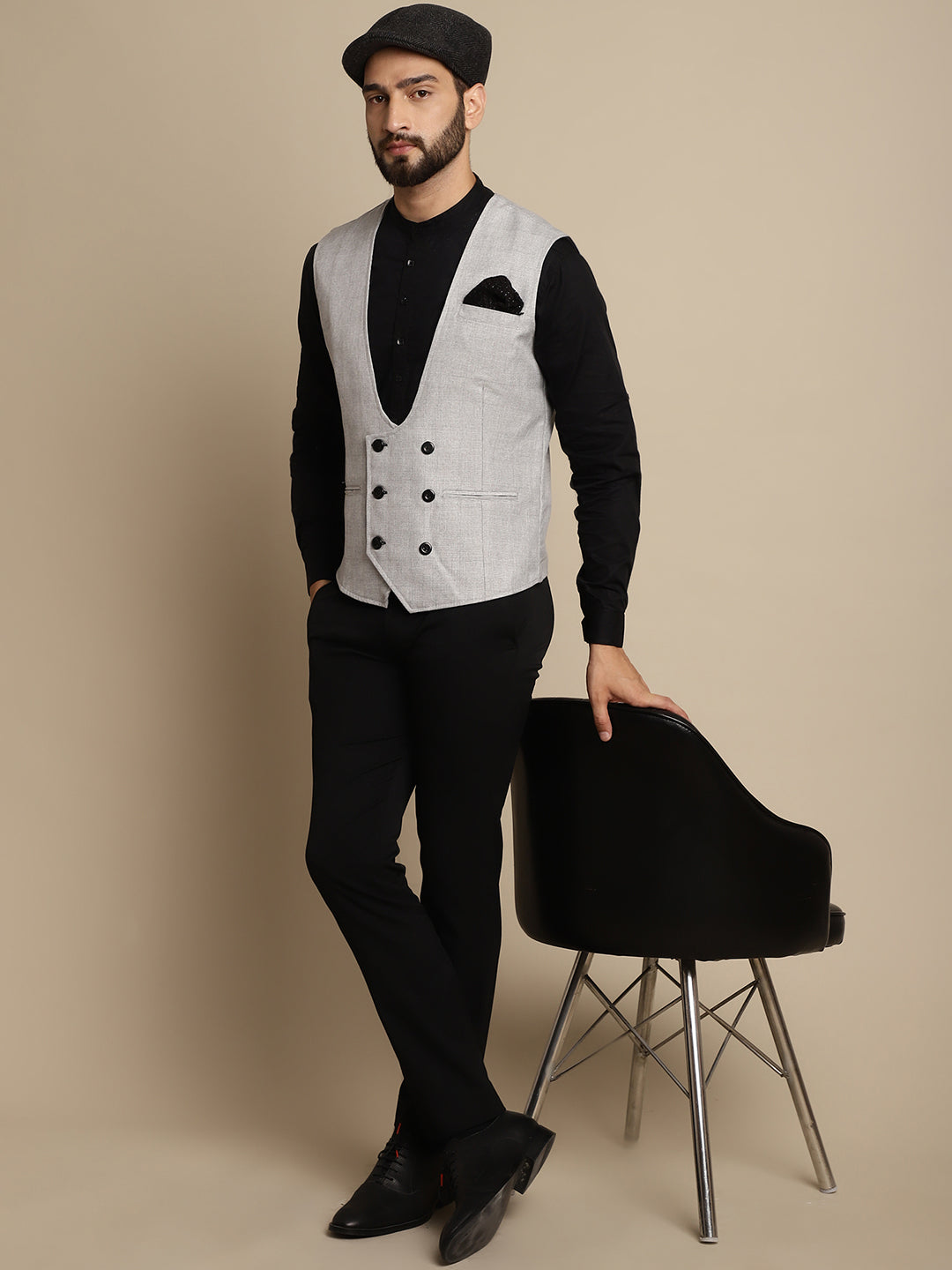 Even Apparels Men's Grey Double Breast Waistcoat | Swadesiicart