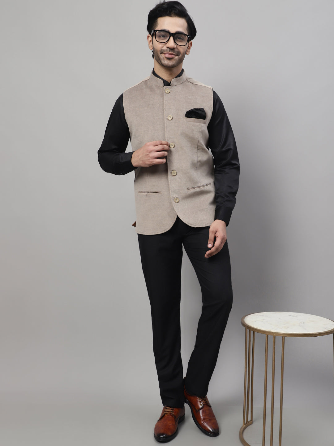 Even Apparels Men's Beige Nehru Jacket With Welt Pockets | Swadesiicart