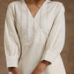 trueBrowns Ivory Gold Cotton Overlap Yoke Kurta Set | Swadesiicart