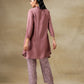 trueBrowns Dark Mauve Bandhani Printed Silk Collared Co-Ord Set - Swadesiicart